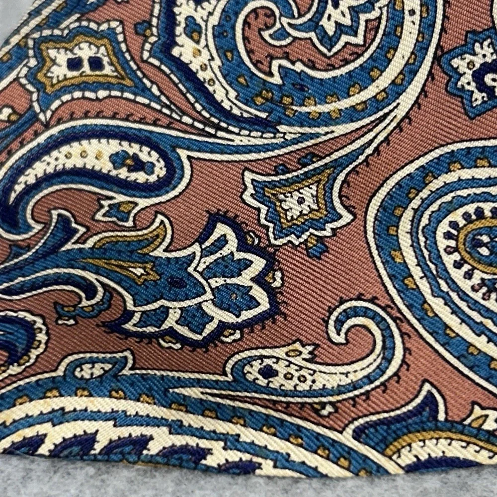 Vintage Paisley Silk Necktie Pink Blue Tattersall Made USA Mens Tie‎ 53 x 3.75
